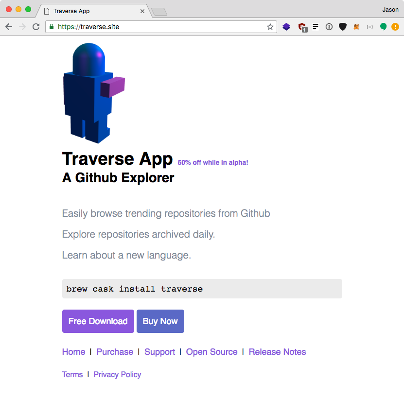 Traverse website main page