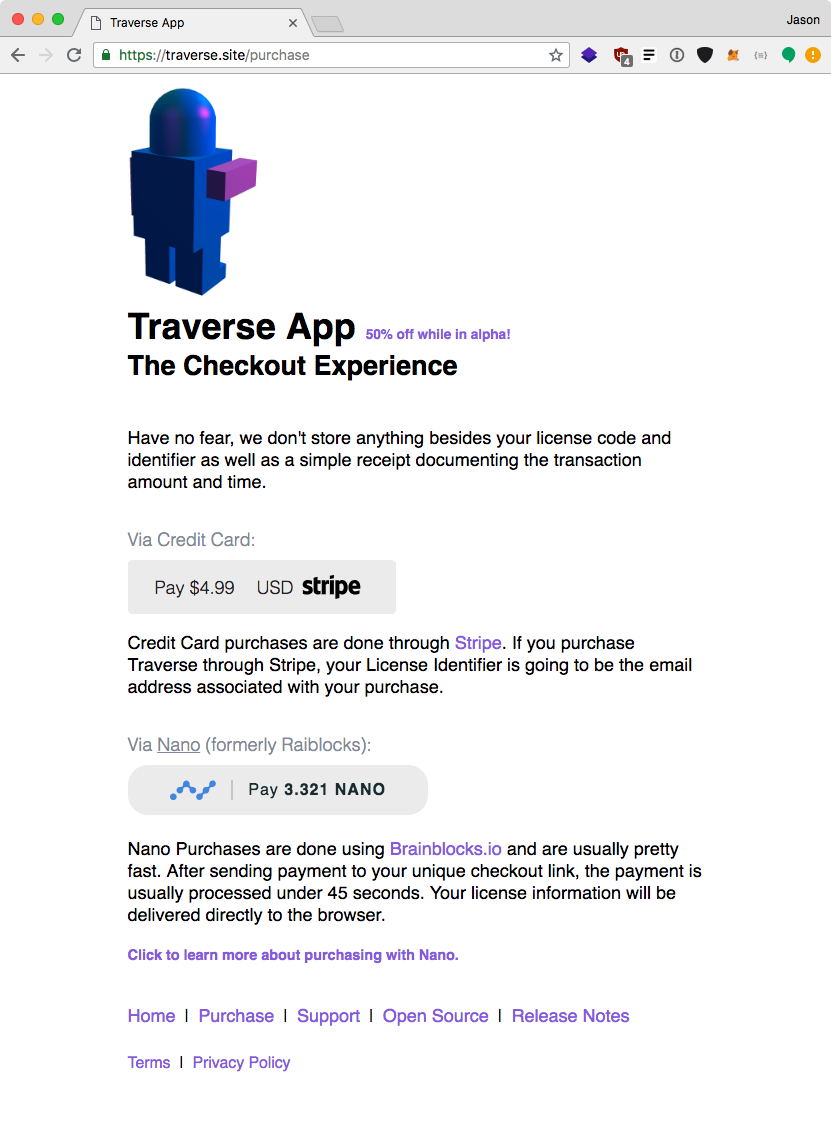 Traverse website purchase traverse page