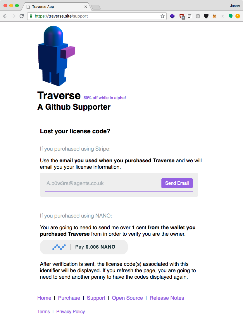 Traverse website support page